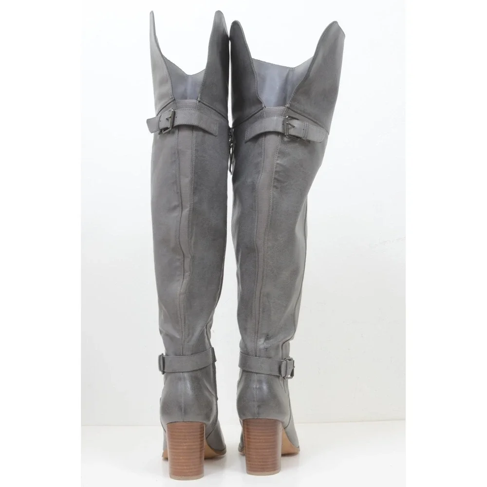 Torrid Women's 10 WIDE Grey OTK Pirate Heeled Knee Boots Vegan Leather Goth Sexy
